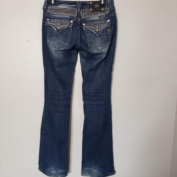 Miss Me Women's 27 Boot Cut Jeans Dark Wash Denim Flap Button Pocket Low Rise - Picture 1 of 11